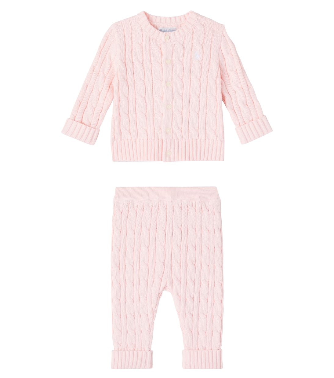 

Комплект из трикотажного хлопкового кардигана и брюк Polo Ralph Lauren Kids, Morning Pink