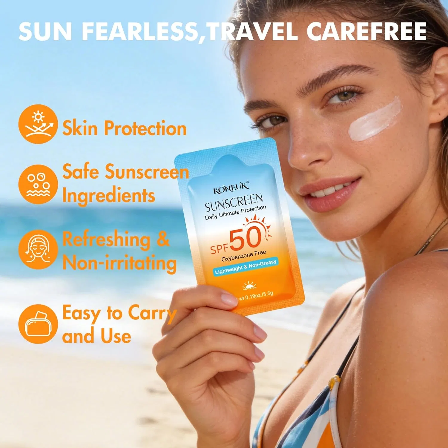 Солнцезащитный крем для лица и тела SPF 50 KONEUK 100 пакетиков по 0.4 унции — фото 3