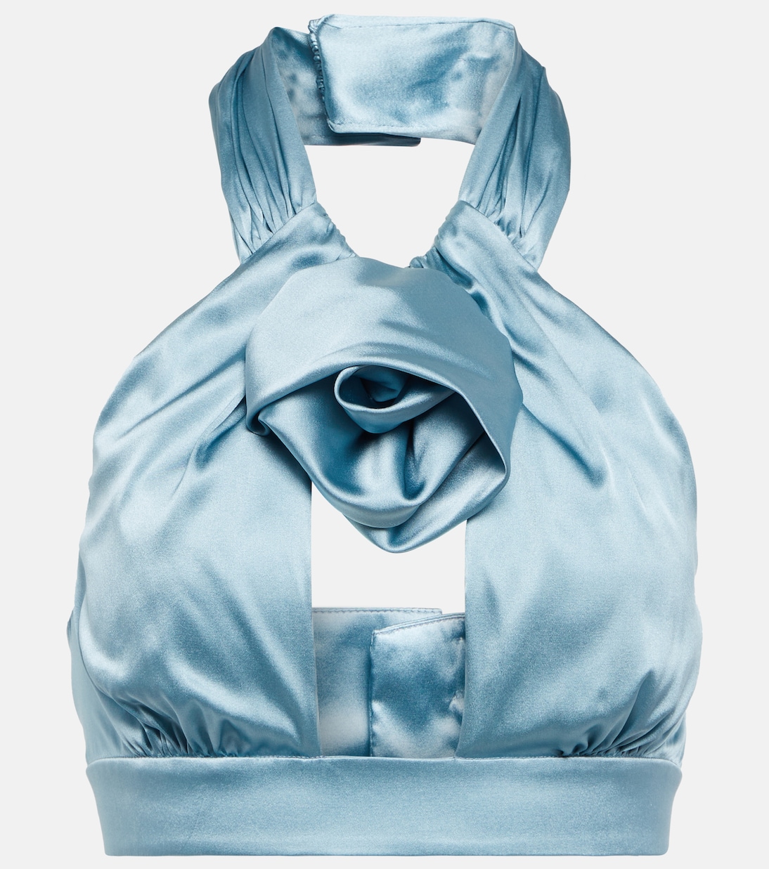 

Укороченный атласный топ со сборками Alessandra Rich, Pale Blue