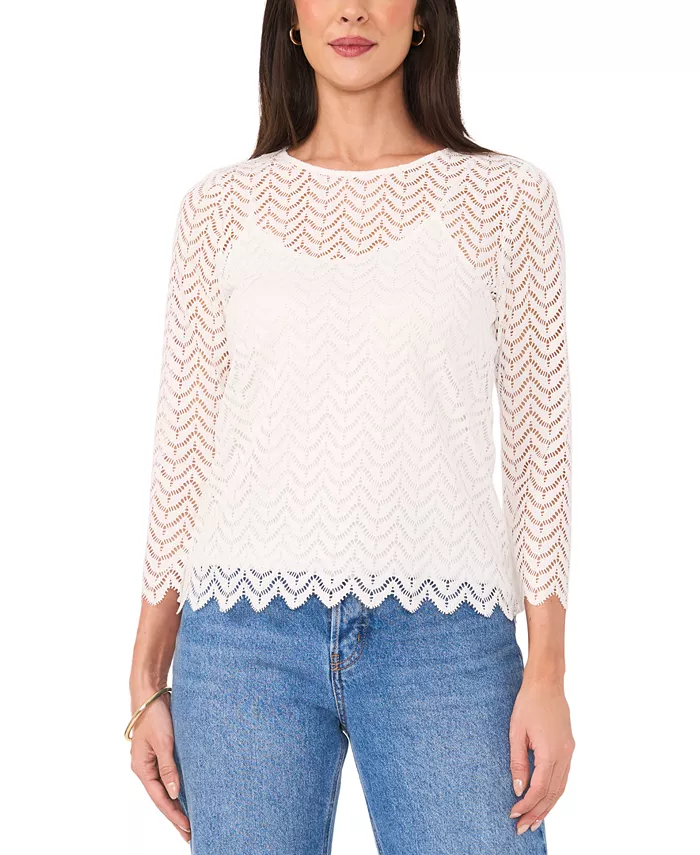 

Женский кружевной топ с круглым вырезом и рукавом 3/4 Vince Camuto, белый