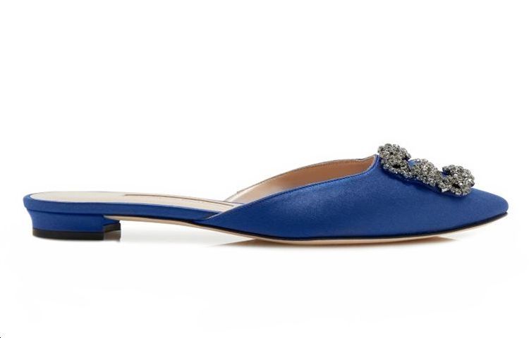 Туфли-лодочки с запахом на мыске для женщин темно-синие MANOLO BLAHNIK — фото 2