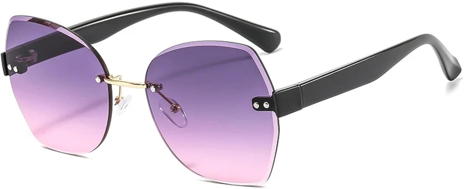 

Винтажные солнцезащитные очки без оправы для женщин и мужчин, модные, роскошные, в стиле панк, летние, для путешествий, с защитой от УФ-излучения UV400 TKKTLLT, Black Gray Pink