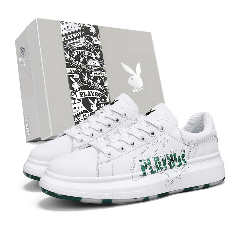 

Кеды мужские, обувь для скейтбординга низкая Playboy, цвет White Green - Commemorative Edition