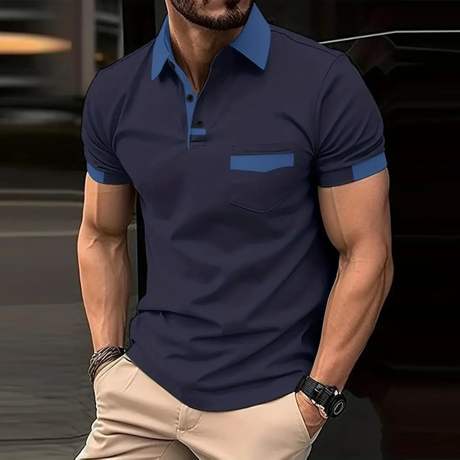 Мужская поло Slim Fit с коротким рукавом и карманом — фото 2
