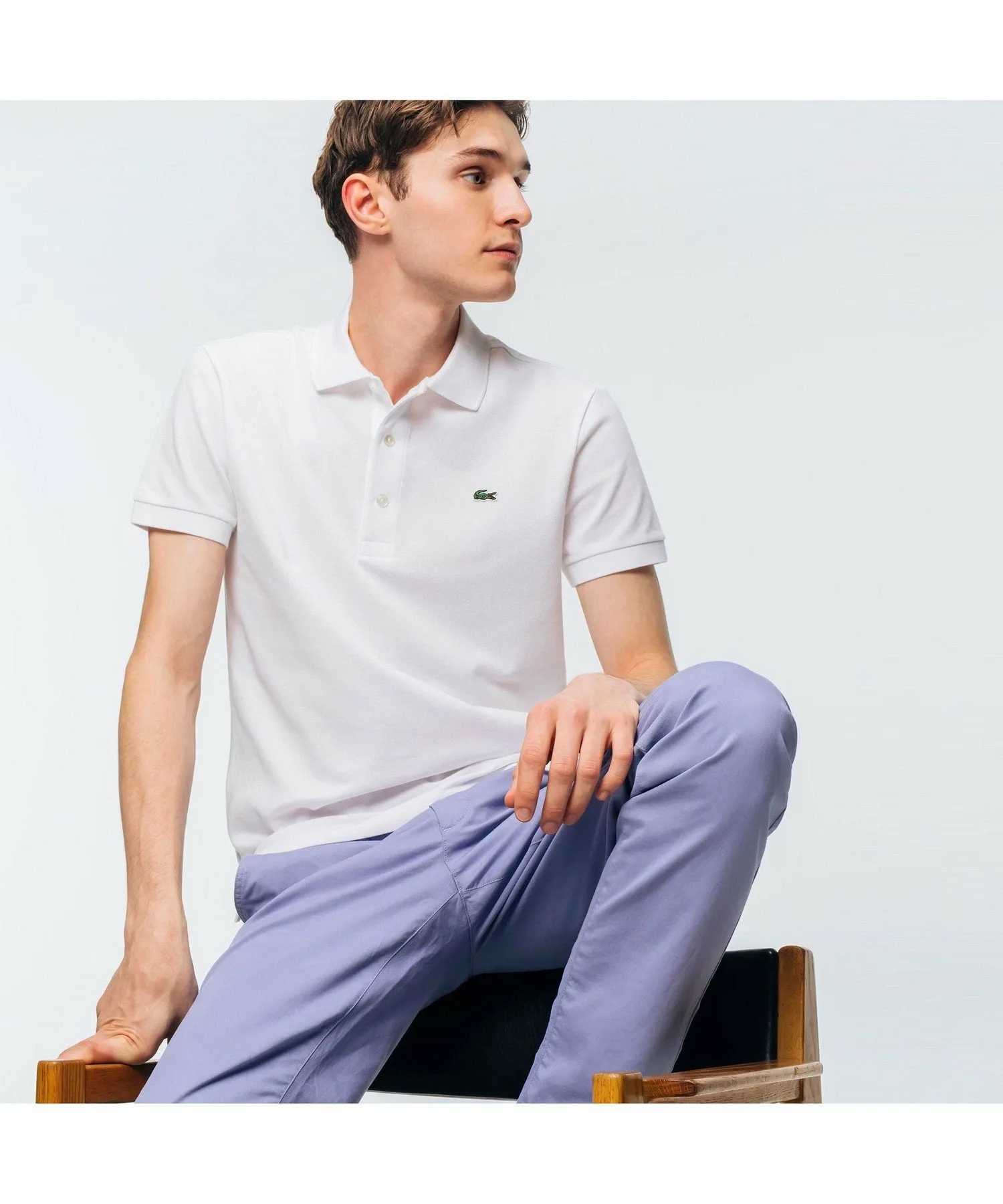 Однотонная облегающая эластичная рубашка-поло (с коротким рукавом) LACOSTE, White