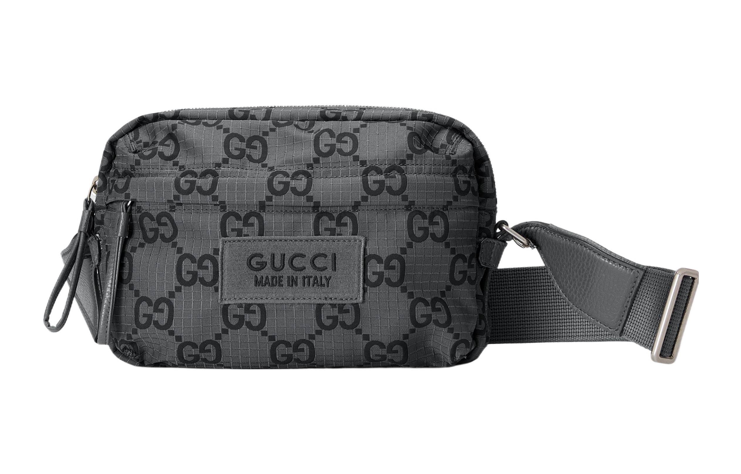 

GUCCI Сумка через плечо из полиэстера, среднего размера, мужская, темно-серого и черного цветов