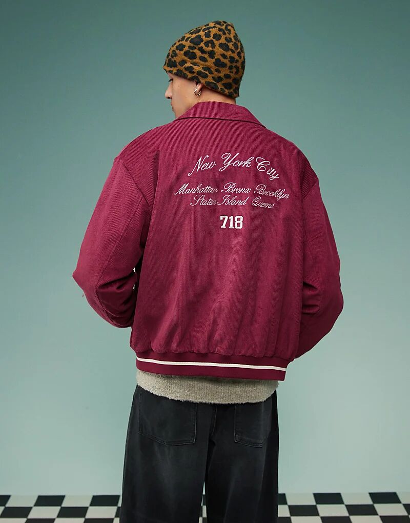 

Куртка свободного кроя из вельвета в бордовом цвете ASOS DESIGN