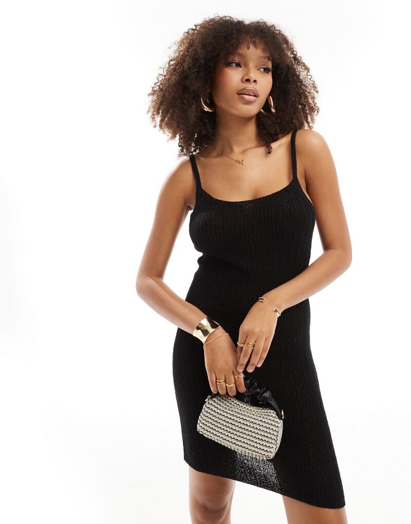 

Черное трикотажное платье мини из хлопкового букле ASOS DESIGN