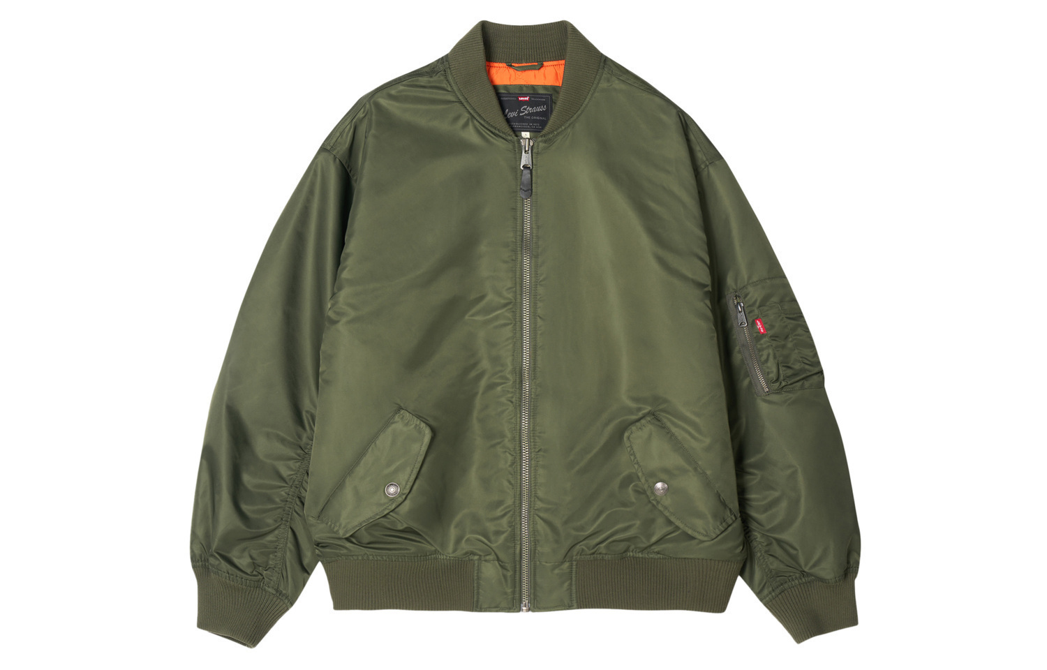 

Levis Куртка Unisex Army Green с бейсбольным воротником и умеренным пилотским стилем