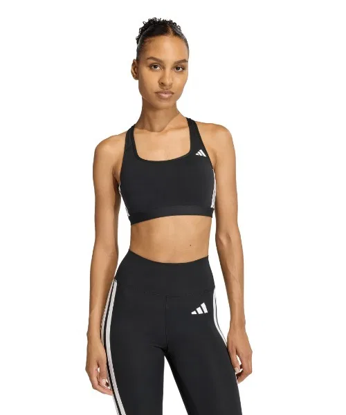 Спортивный бюстгальтер Optimum Essentials Workout Three Stripes Medium Support, adidas, чёрный — фото 3