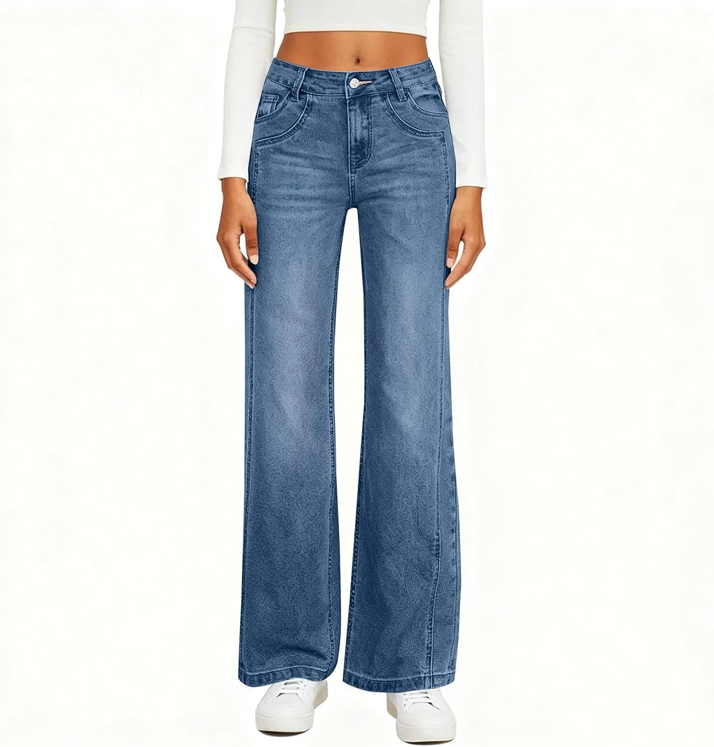 

Прямые джинсы для женщин ретро с высокой посадкой и расклешенным низом Jielayou