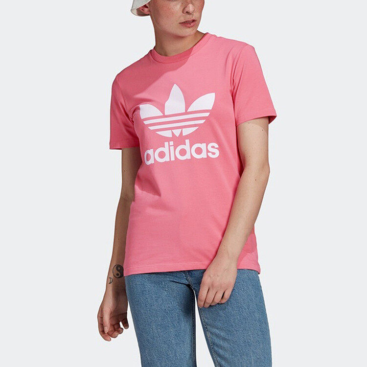Футболка с трилистником женская розово-розовая Adidas Originals — фото 3
