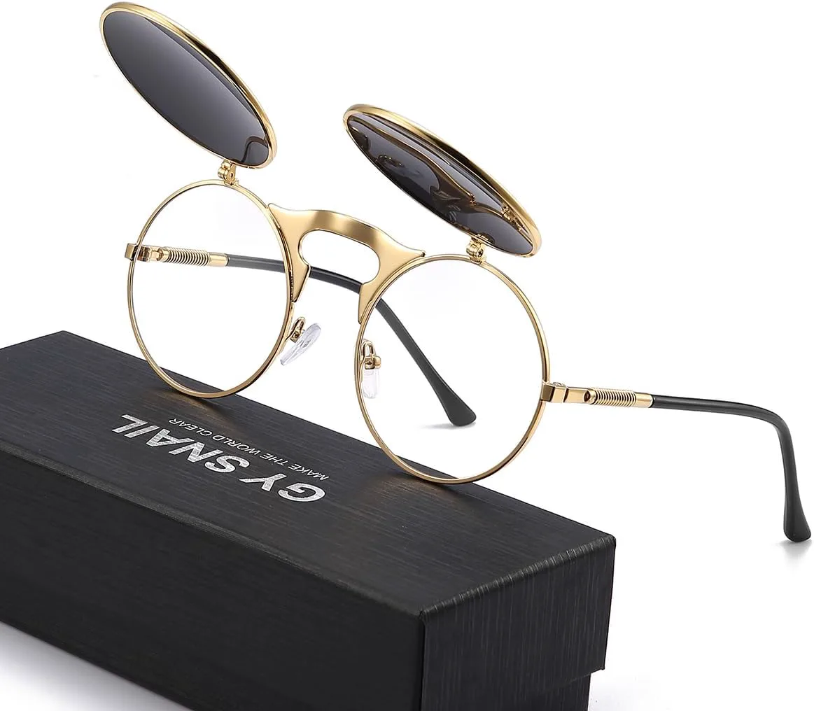 

GYsnail — круглые солнцезащитные очки-трансформеры для мужчин, откидные очки с двойными линзами, маленькие очки в стиле хиппи GYsnail Make the world clear, Gold