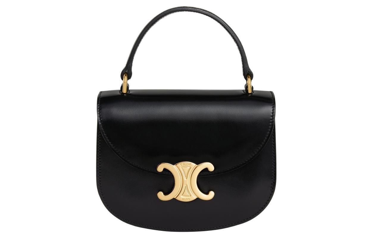 

Миниатюрная женская сумка через плечо Triomphe Bright Calfskin черного цвета CELINE