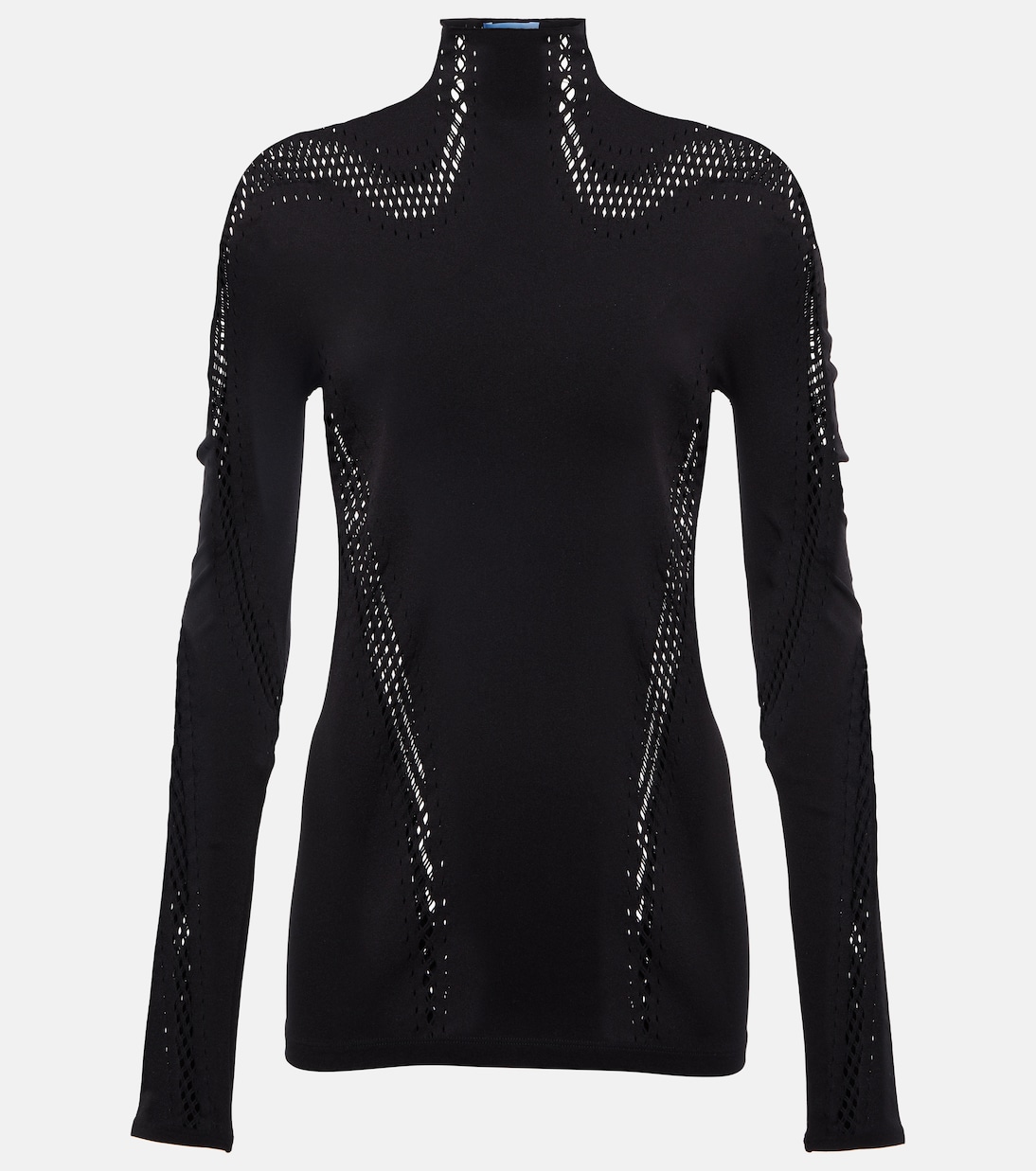 

Топ из сетки с открытым воротом и высоким воротом Mugler, черный