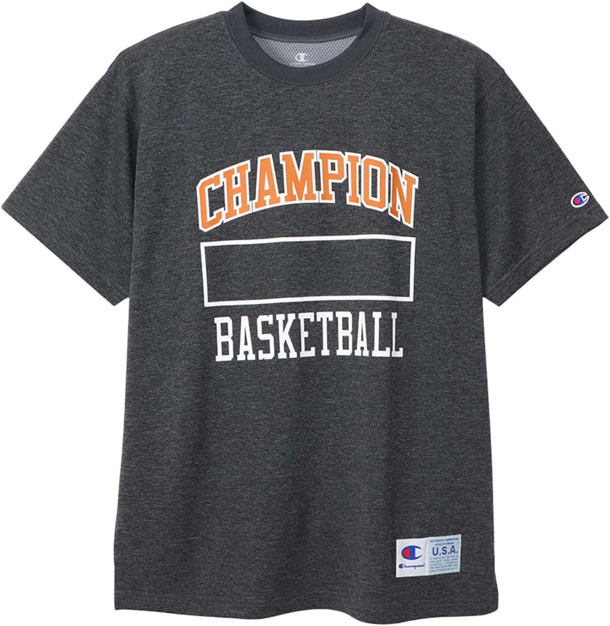 

Мужская футболка Champion C3-YB355 с коротким рукавом, круглый вырез, графический логотип, баскетбольная тематика, вересково-черный