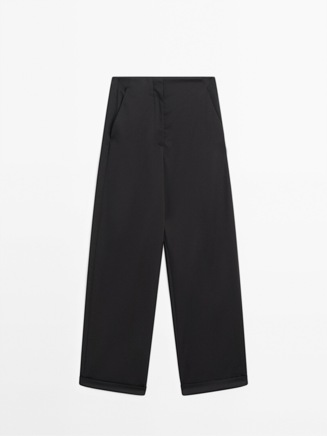 

Брюки прямого кроя из 100% шерсти с отделкой по низу Massimo Dutti, черный