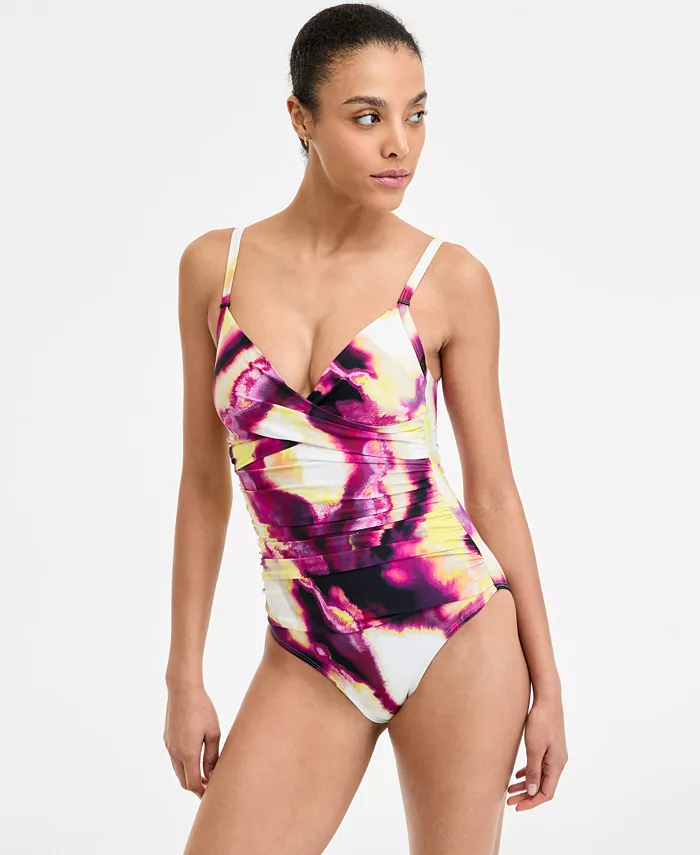 

Женский купальник Crossover Ruched цельный DKNY, фиолетовый