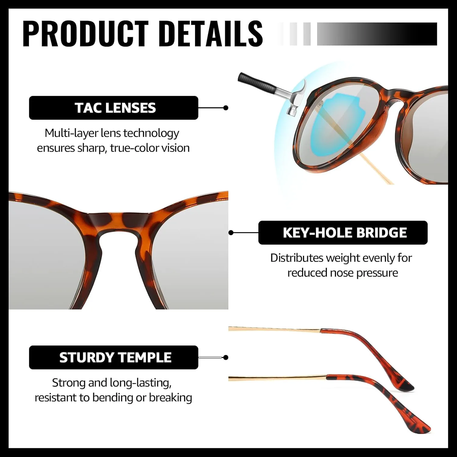 

Фотохромные поляризованные солнцезащитные очки TJUTR для женщин и мужчин, защита от бликов UV400 для вождения днем ​​и ночью, Z08 Leopard – Day & Night Use