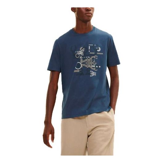 

Футболка Men's HERMES Hello Mr Farrier Series Printing Round Neck Short Sleeve Dark Sea Blue T-Shirt, синий