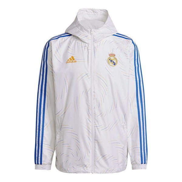 

Куртка Men's adidas Real Windbreakr Real Madrid Soccer/Football Training Sports Hooded Logo Jacket Autumn White, белый