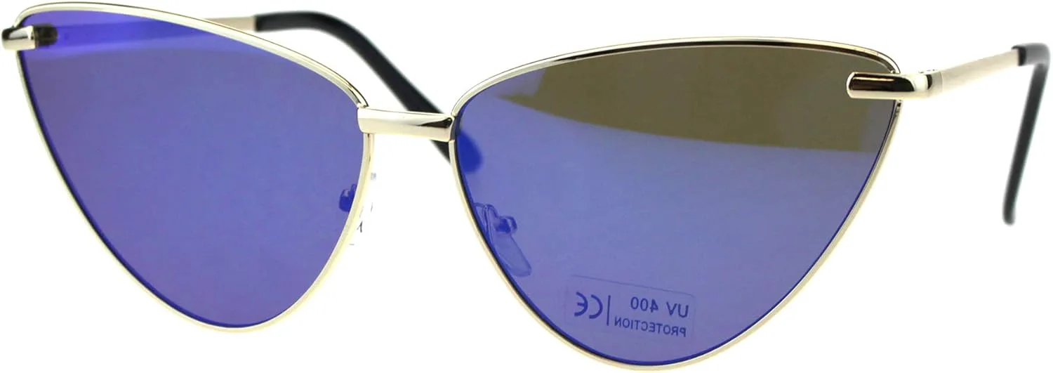 

Женские солнцезащитные очки PASTL увеличенного размера «кошачий глаз» с металлической оправой и пружинными шарнирами, защита от УФ-излучения 400, Gold (Blue Mirror)