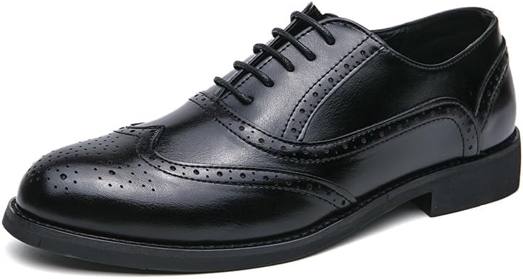 

HuitJours Мужские классические черные туфли броги с крыльями, шнуровка, дерби, гэтсби, пром, модные оксфорды