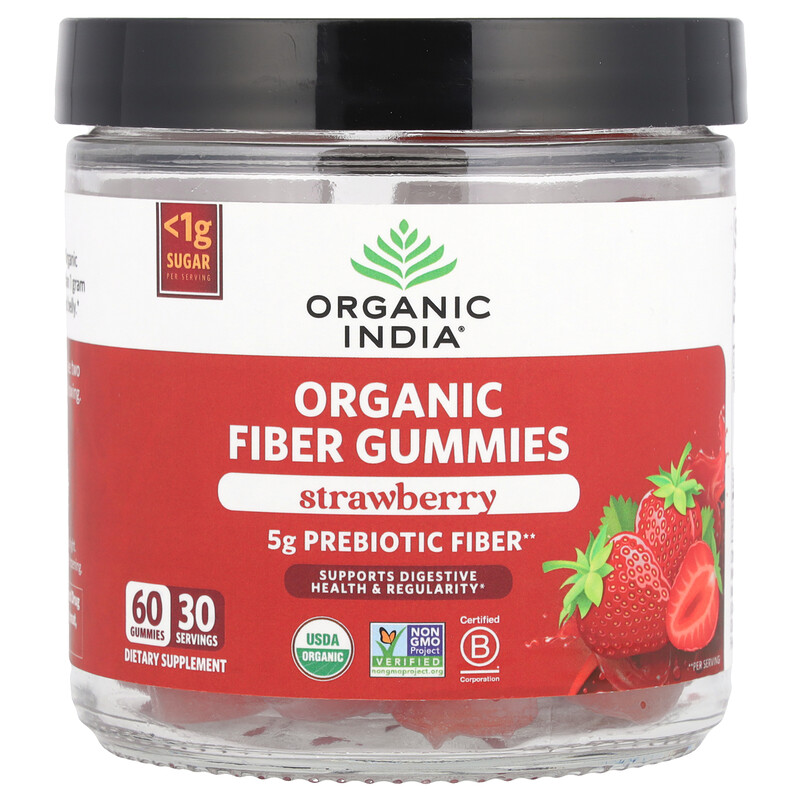 

Organic India, Жевательные мармеладки с органической клетчаткой, клубника, 60 жевательных таблеток