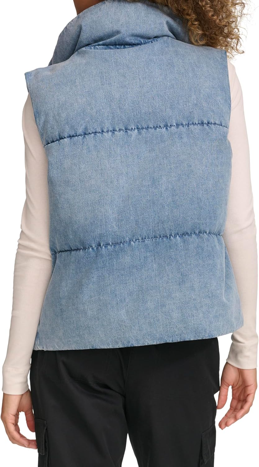 Женская стеганая короткая куртка-пуховик Levi's из веганской кожи, Light Wash Denim Vest — фото 4