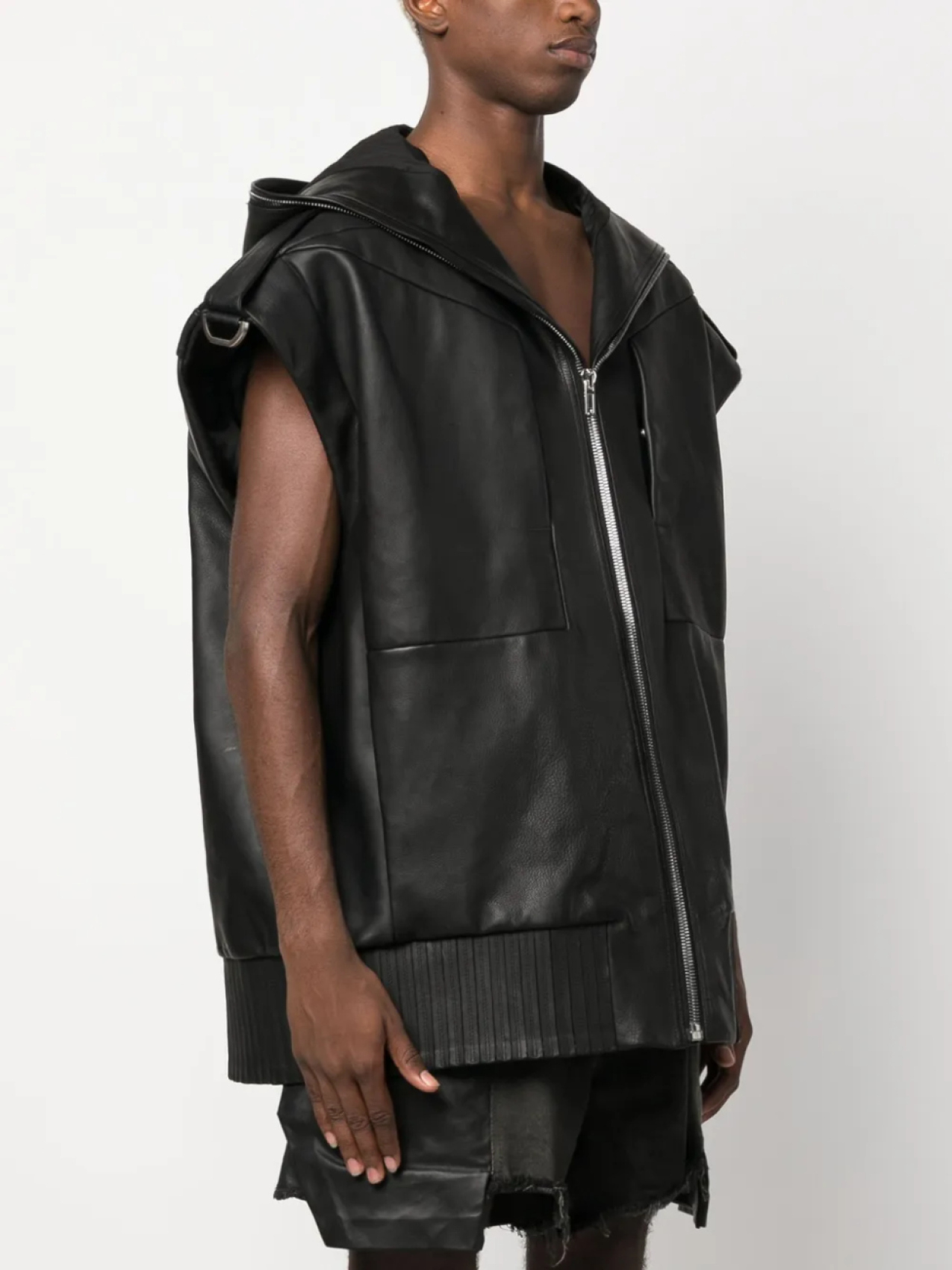 Rick Owens кожаный жилет Lido с капюшоном, черный — фото 3