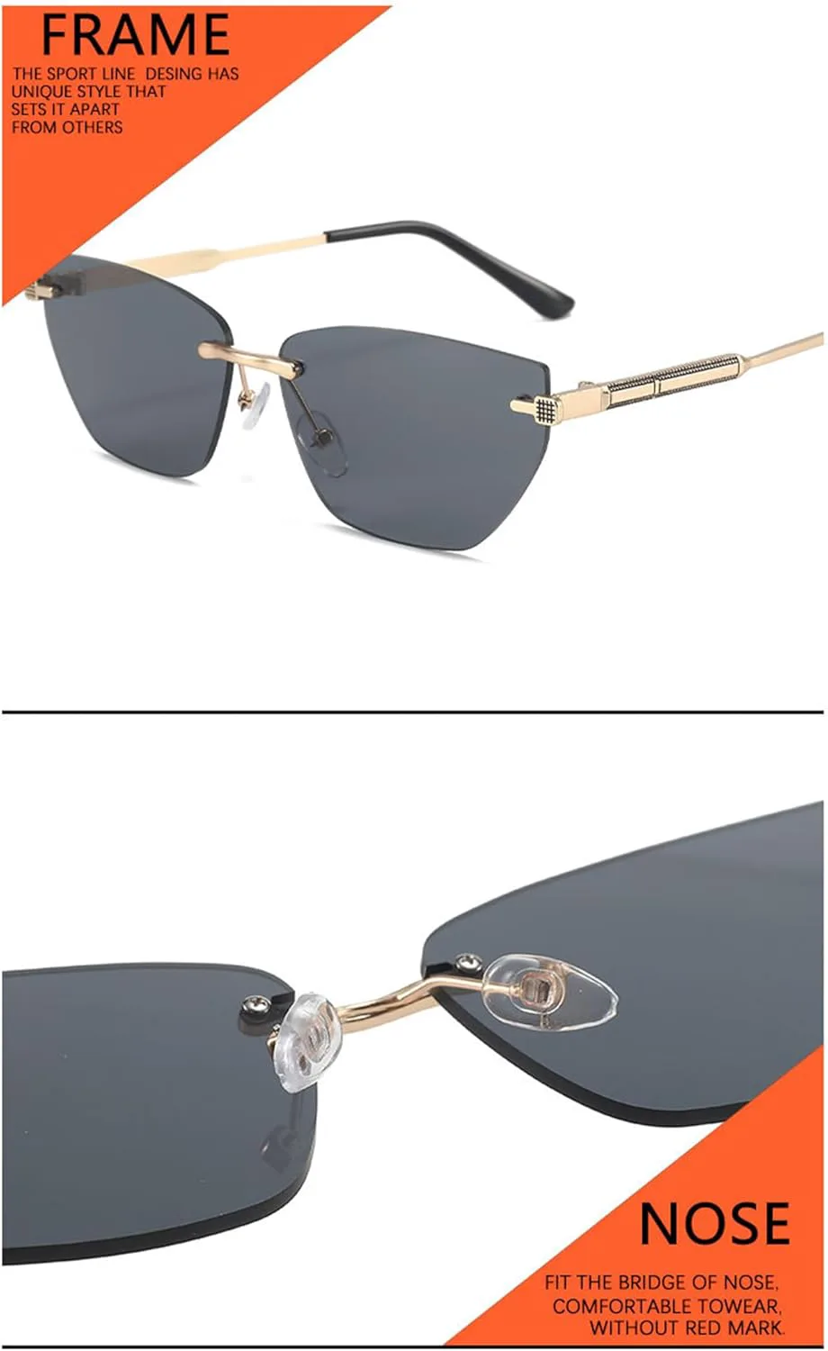 

bullabulling Модные квадратные солнцезащитные очки без оправы для женщин, ретро-очки «кошачий глаз», винтажные очки без оправы, защита от ультрафиолета UV400, Tea