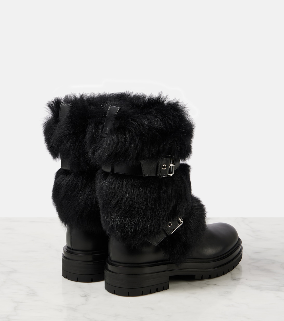 Байкерские ботинки Maverick из кожи и овчины Gianvito Rossi, Black+Black — фото 2