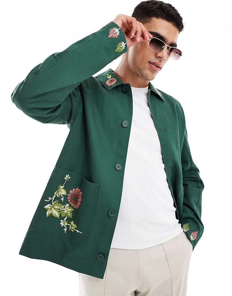 

Вышитая рабочая куртка зеленого цвета ASOS DESIGN