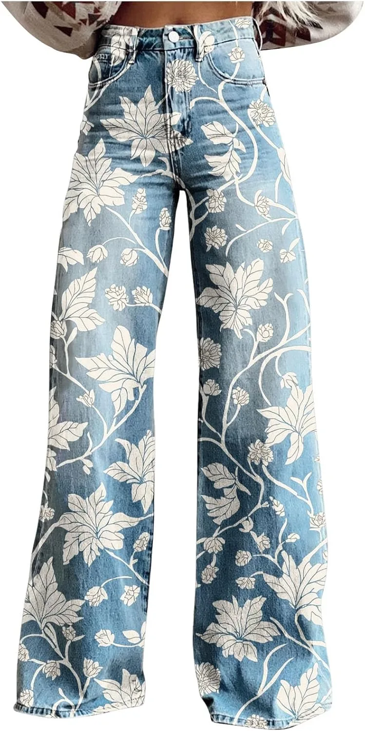 

Женские джинсы BmkBWO с цветочным принтом, широкие, на высокой талии, прямые