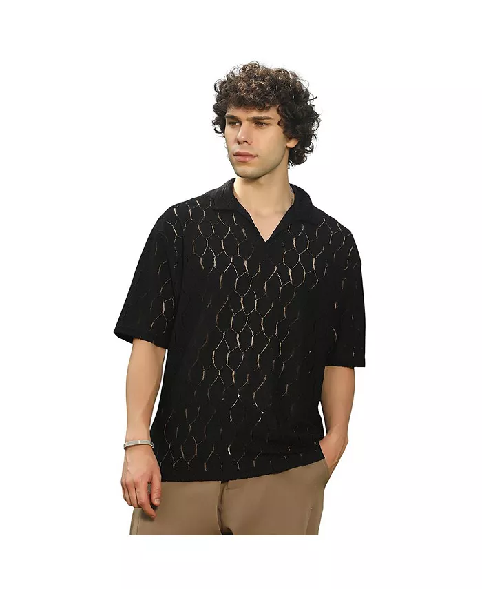 

Футболка-поло мужская Onyx Black Honeycomb-Knit Campus Sutra, черный