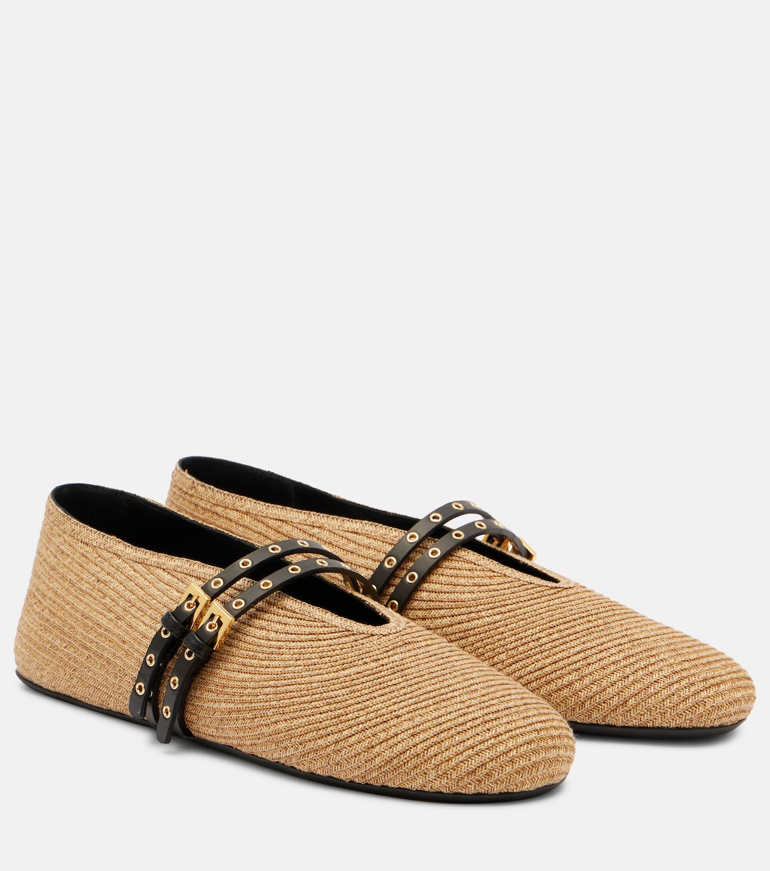 Соломенные балетки с кожаной отделкой Alaïa, Naturel