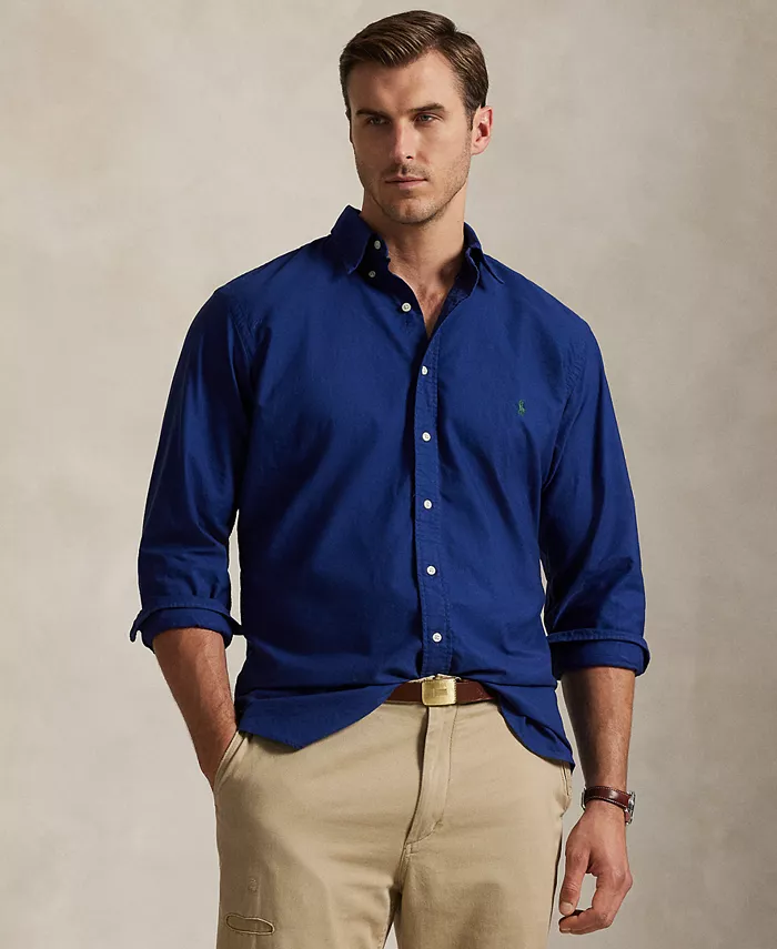 

Мужская рубашка оксфорд большого и высокого роста с окрашиванием готового изделия Polo Ralph Lauren, синий