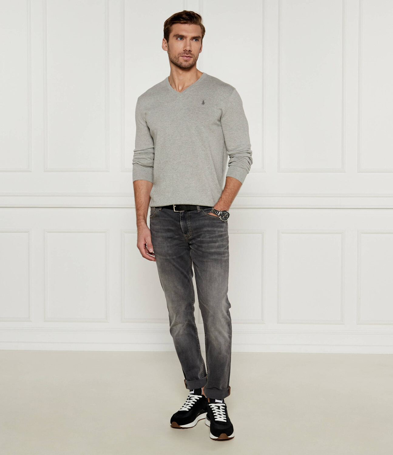 Свитер POLO RALPH LAUREN slim fit, пепельно-серый — фото 2