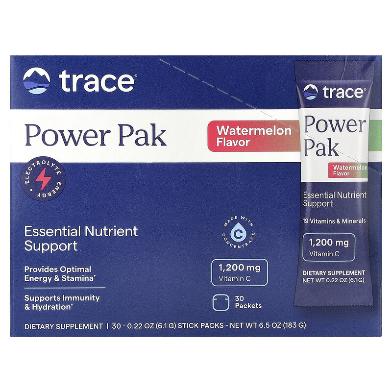 

Trace, Power Pak, арбуз, 30 пакетиков в стиках по 6,1 г (0,22 унции)