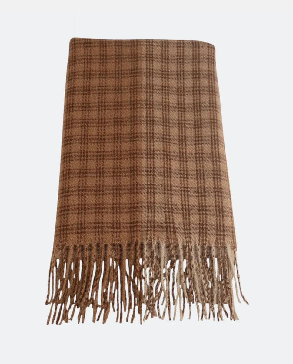 

Шерстяной шарф в клетку прямоугольной формы, классический и легкий аксессуар для женщин Kbas, песочный