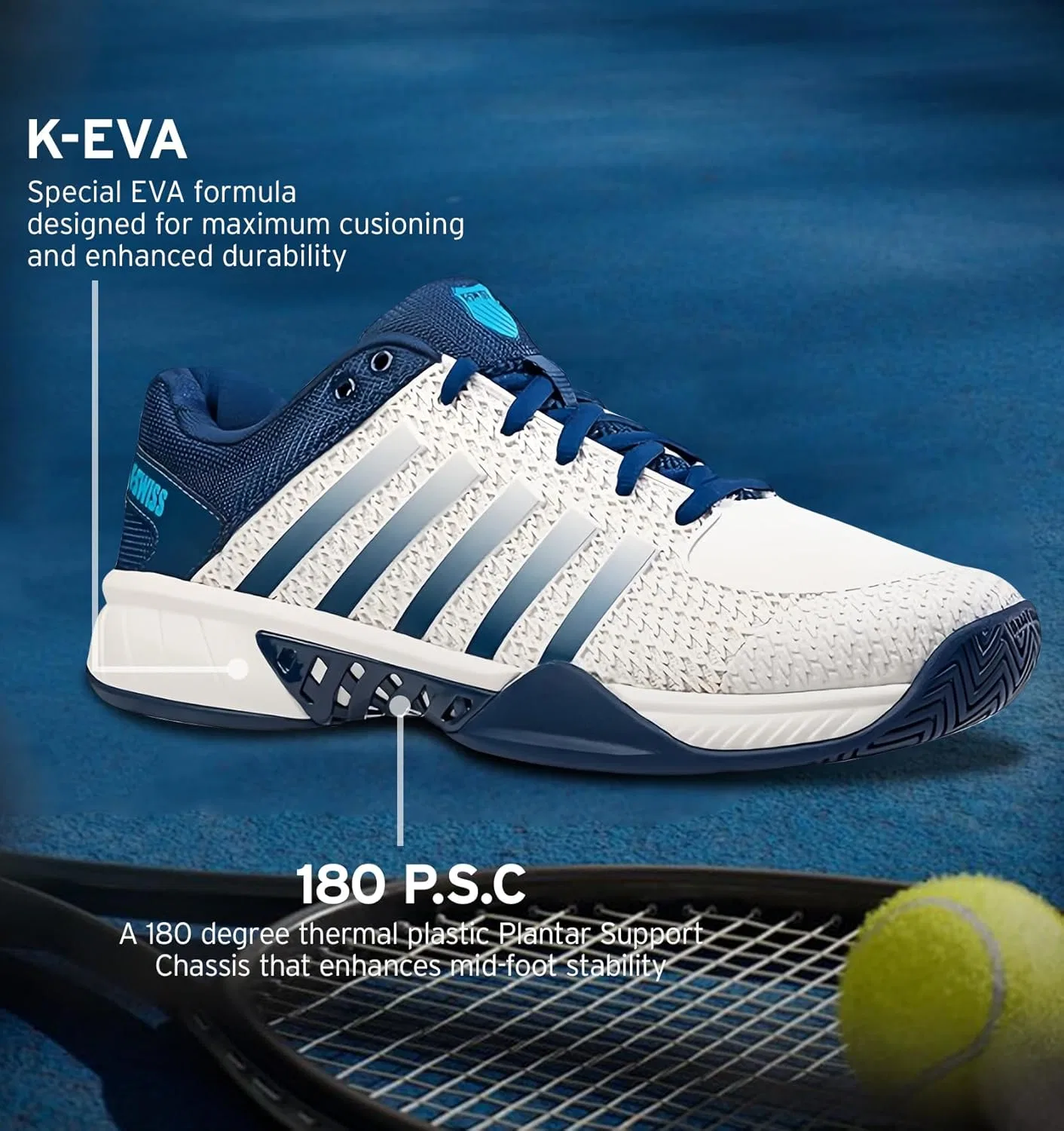 Мужские теннисные кроссовки K-Swiss Express Light для пиклбола, Blue Opal Blanc De Blanc Cyan Blue — фото 3