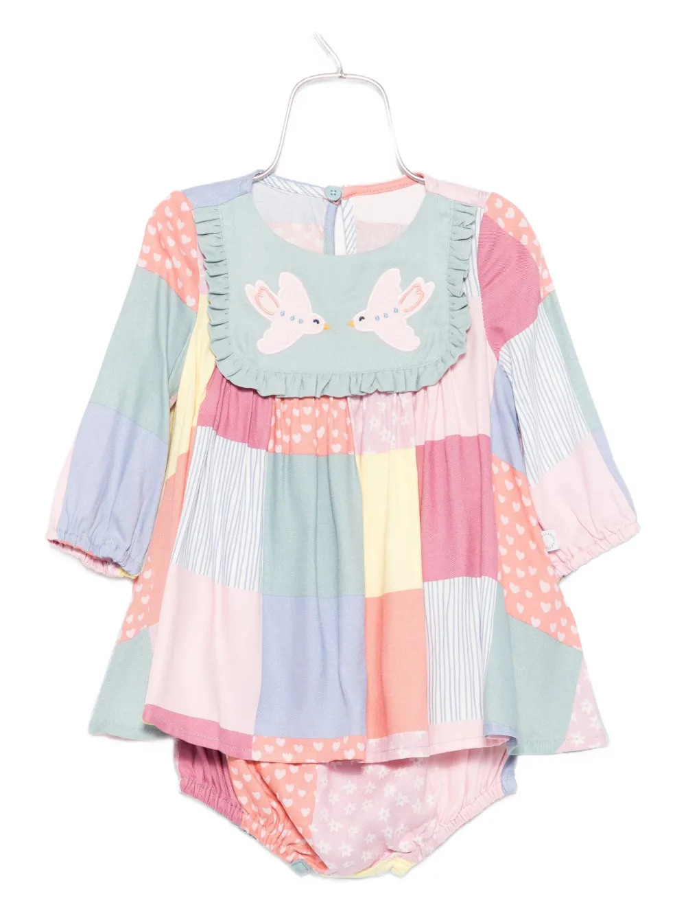 

Лоскутное платье с аппликацией в виде птицы Stella McCartney Kids, синий