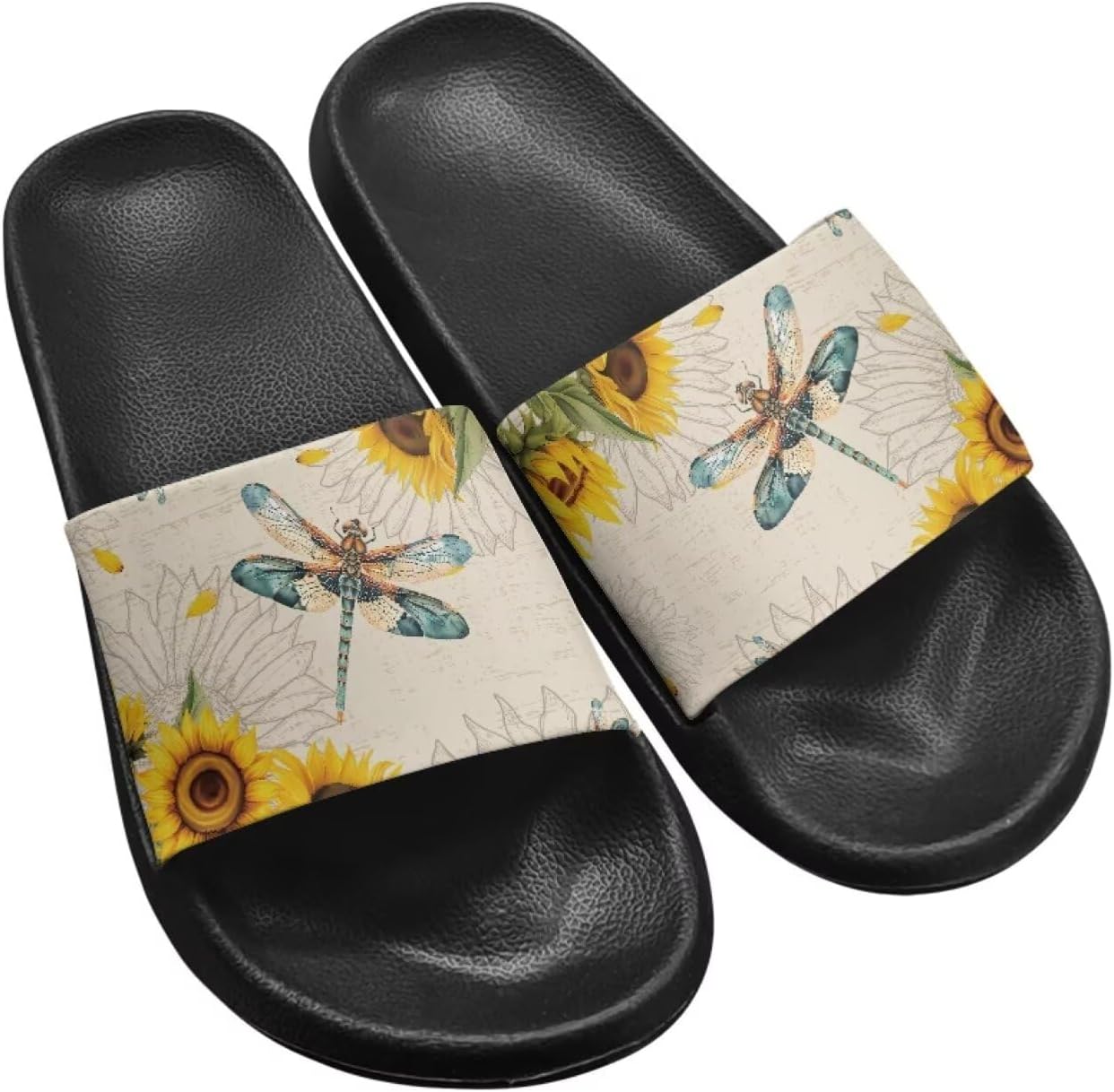 

Женские слипоны-сандалии Jeiento, нескользящие тапочки для ванной, удобные, легкие, с толстой подошвой, сандалии для пляжа, бассейна и спортзала, Sunflower Dragonfly