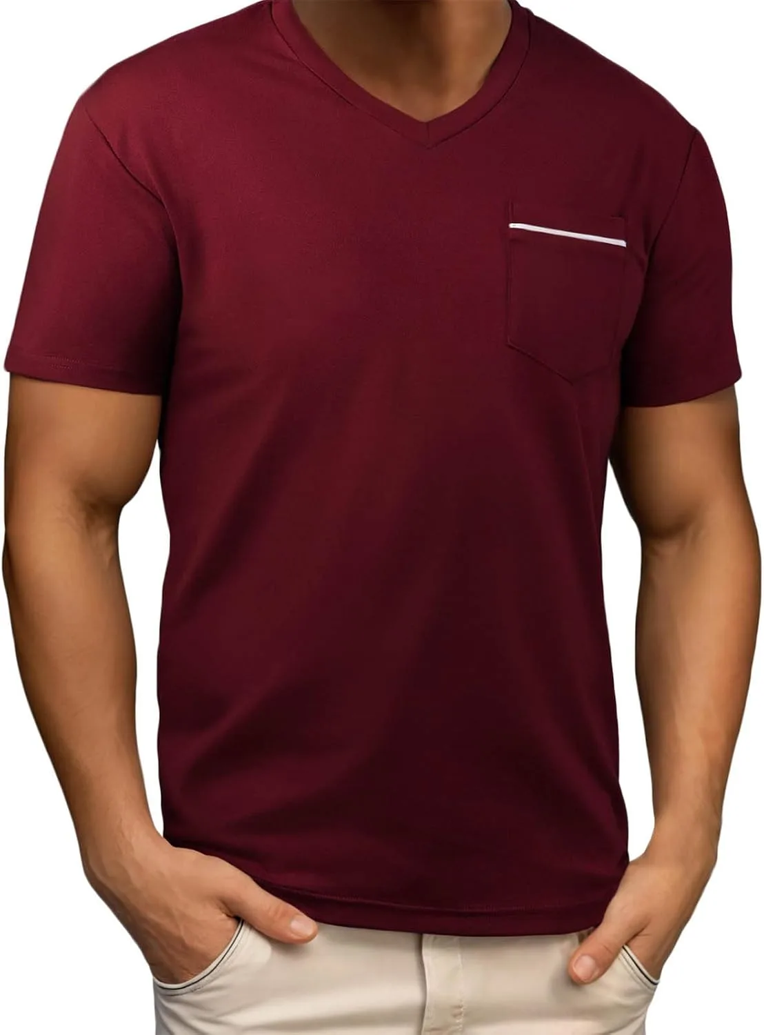 

Мужская футболка V-образным вырезом, летняя, с карманами Lmdudan