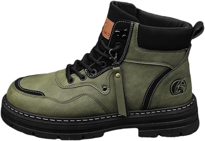 

Мужские ботинки на платформе, стиль мотоциклетный с толстым каблуком, подходят для мужчин, ретро высокие ботинки на шнуровке, с толстой амортизирующей подошвой Fmshi, зеленый