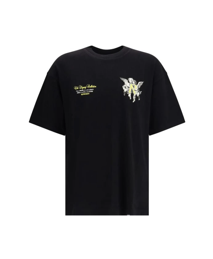 

Футболка оверсайз с изображением херувимов, белая. Represent, черный