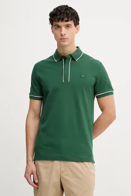 Футболка поло Lacoste мужская, хлопок с эластаном, зеленый