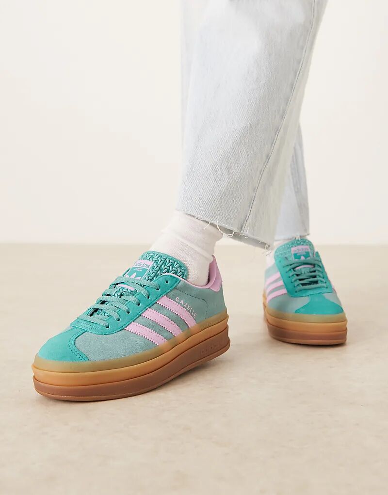 Кроссовки adidas Originals Gazelle Bold зеленого и розового цветов — фото 3