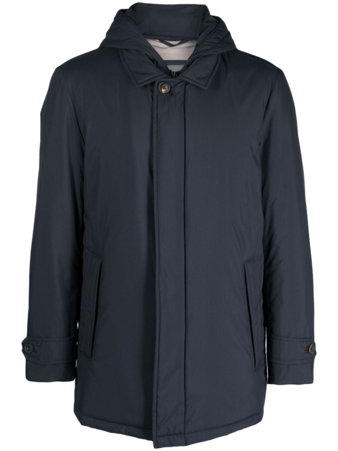 

Corneliani пуховик с косым воротником и капюшоном, синий