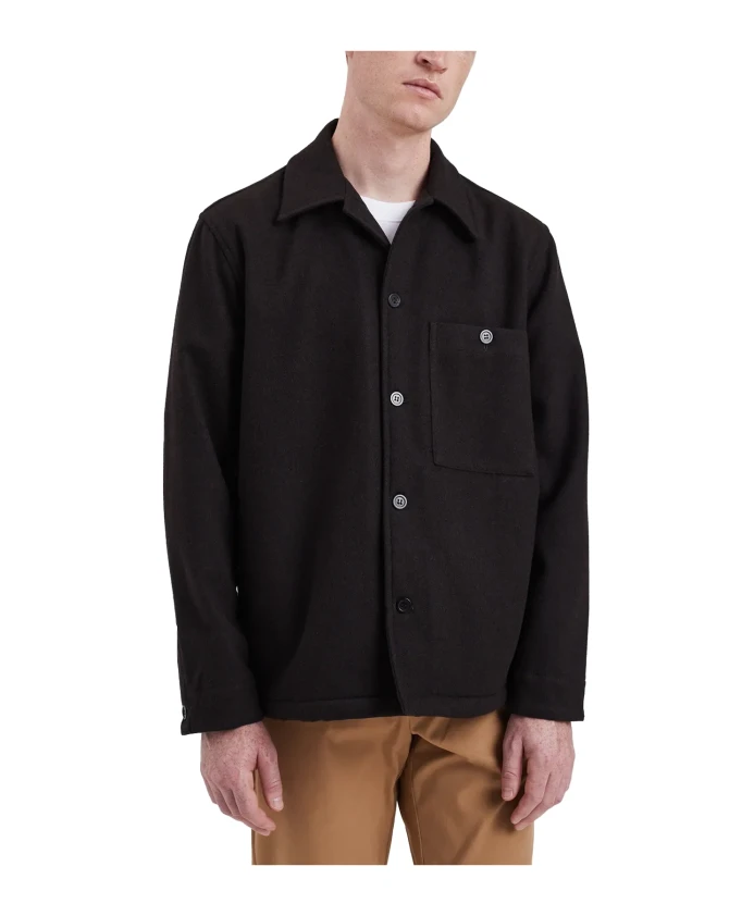 

Стильная шерстяная рубашка цвета эспрессо для многослойного образа Norse Projects, черный